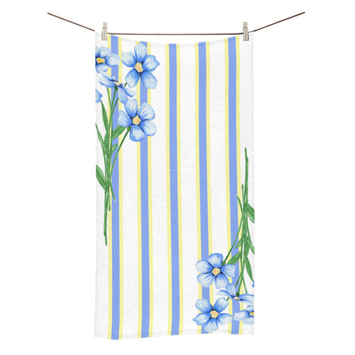 Blue Flowers and Stripes Bath Towel 30"x56"