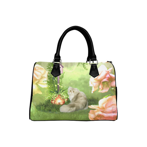 Cute cat in a garden Boston Handbag (Model 1621)