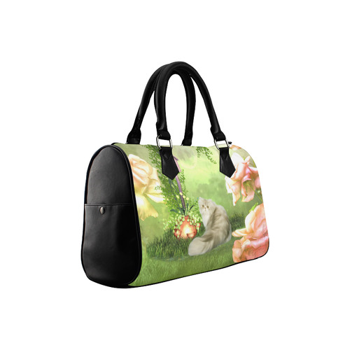 Cute cat in a garden Boston Handbag (Model 1621)