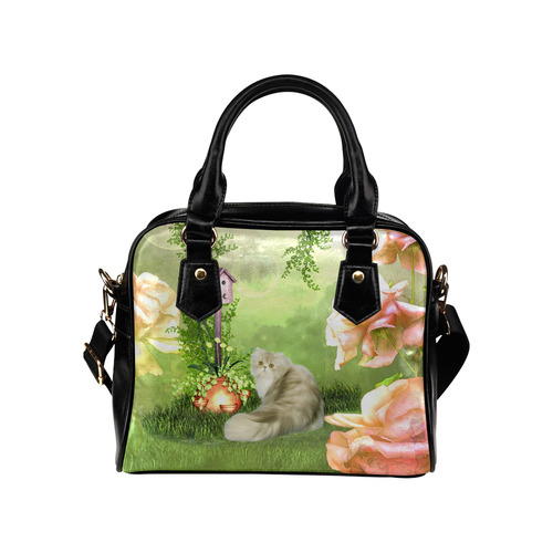 Cute cat in a garden Shoulder Handbag (Model 1634)