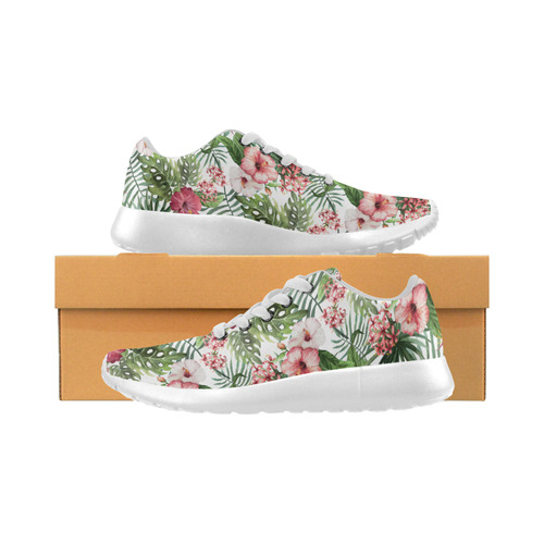 Tropical Hibiscus Flowers and Fern Leaves Women’s Running Shoes (Model 020)
