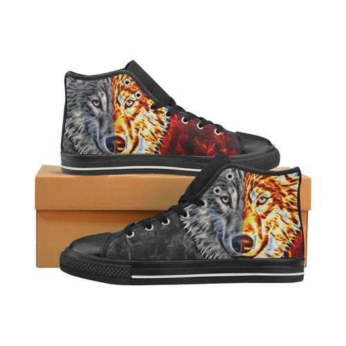 A Graceful WOLF Looks Into Your Eyes Two-colored Men’s Classic High Top Canvas Shoes (Model 017)