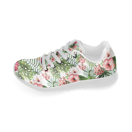 Tropical Hibiscus Flowers and Fern Leaves Women’s Running Shoes (Model 020)