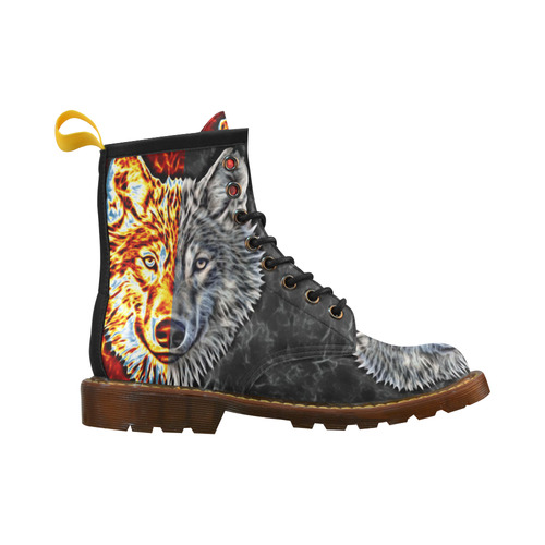 A Graceful WOLF Looks Into Your Eyes Two-colored High Grade PU Leather Martin Boots For Men Model 402H