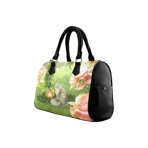 Cute cat in a garden Boston Handbag (Model 1621)