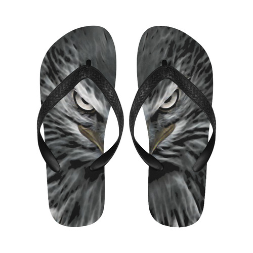Strong EAGLE Face black Flip Flops for Men/Women (Model 040)