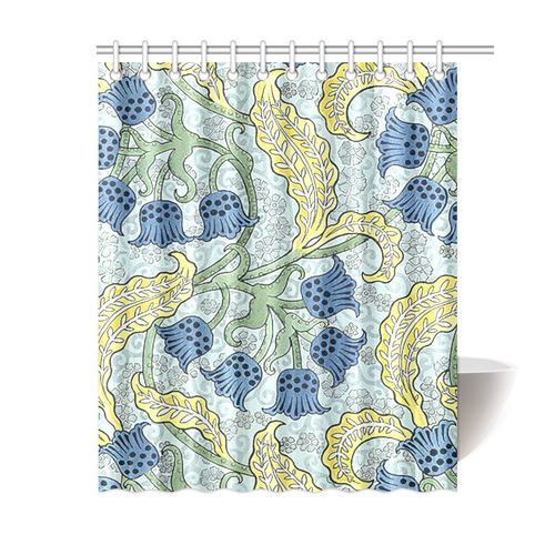 Blue Yellow Art Deco Floral Shower Curtain 60"x72"