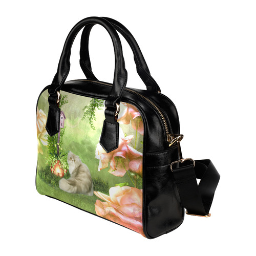 Cute cat in a garden Shoulder Handbag (Model 1634)