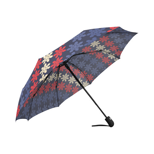 Blue With Red Floral Geometric Tile Auto-Foldable Umbrella (Model U04)