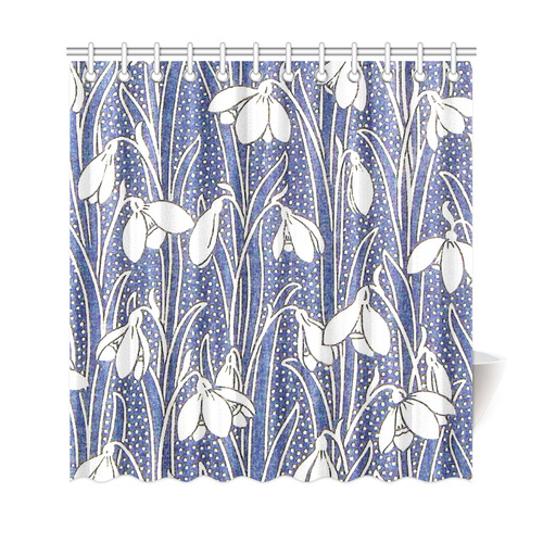 Art Deco Blue White Floral Shower Curtain 69"x72"