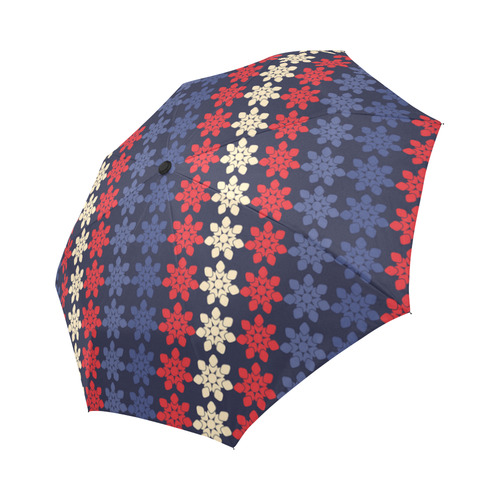 Blue With Red Floral Geometric Tile Auto-Foldable Umbrella (Model U04)