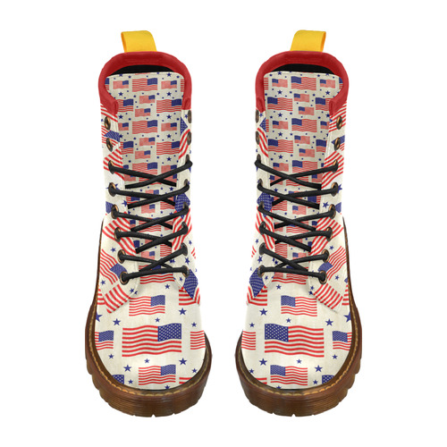 Flag Of The USA grungy style Pattern High Grade PU Leather Martin Boots For Men Model 402H