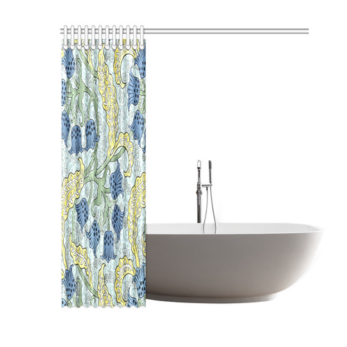 Blue Yellow Art Deco Floral Shower Curtain 60"x72"