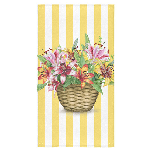 Lily Basket on Yellow Stripes Bath Towel 30"x56"