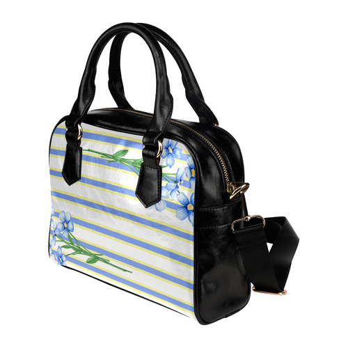 Blue Flowers and Blue Stripes Shoulder Handbag (Model 1634)