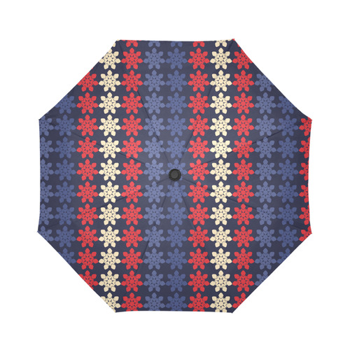 Blue With Red Floral Geometric Tile Auto-Foldable Umbrella (Model U04)