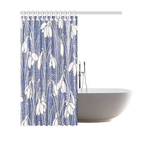 Art Deco Blue White Floral Shower Curtain 69"x72"