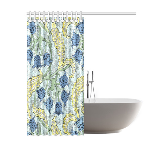 Blue Yellow Art Deco Floral Shower Curtain 60"x72"