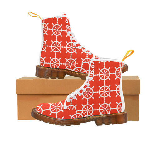 Ships Wheel Red and White Martin Boots For Women Model 1203H