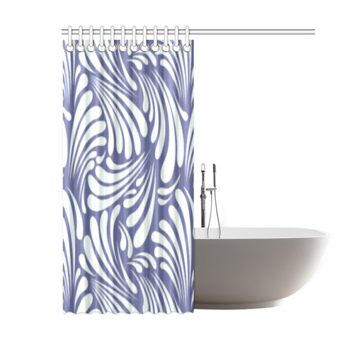 Blue White Art Deco Floral Shower Curtain 60"x72"