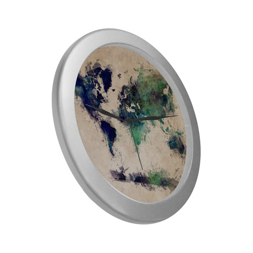 world map 20 Silver Color Wall Clock