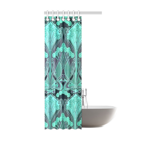 Art Deco Aqua Green Floral Shower Curtain 36"x72"