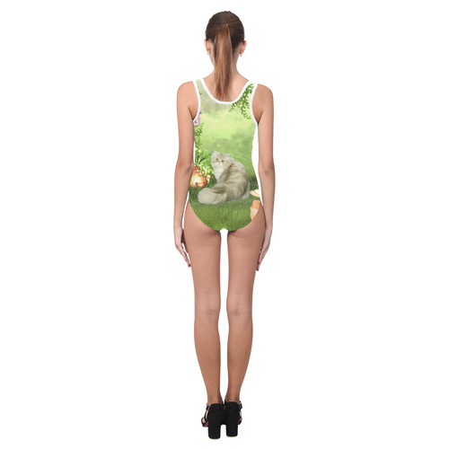 Cute cat in a garden Vest One Piece Swimsuit (Model S04)