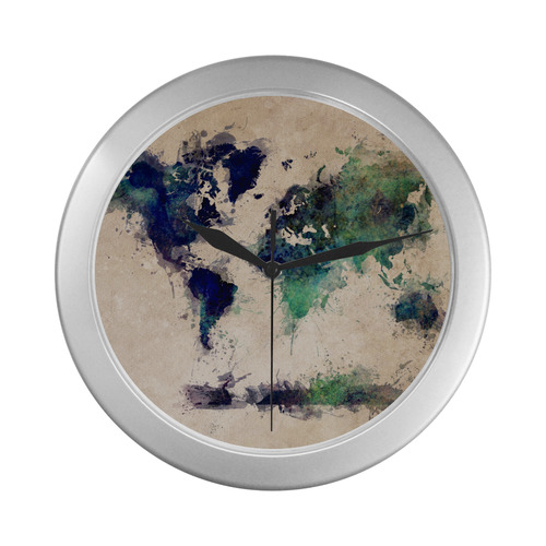 world map 20 Silver Color Wall Clock