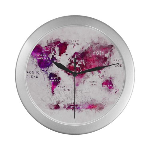 world map Silver Color Wall Clock