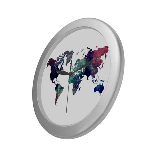 world map 12 Silver Color Wall Clock