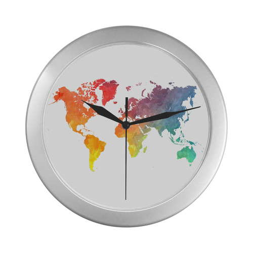 world map 15 Silver Color Wall Clock