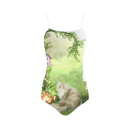 Cute cat in a garden Strap Swimsuit ( Model S05)