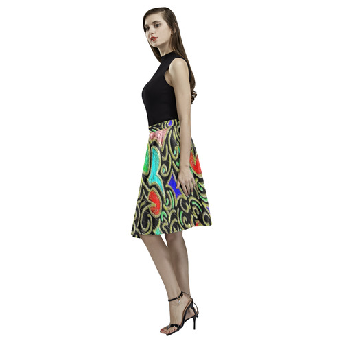 swirl retro abstract 2 Melete Pleated Midi Skirt (Model D15)