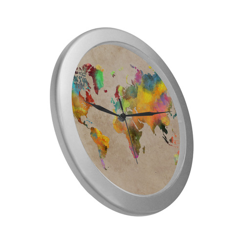 world map 17 Silver Color Wall Clock