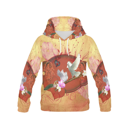 Wonderful dove couple All Over Print Hoodie for Women (USA Size) (Model H13)