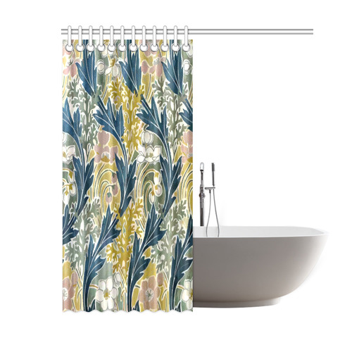 Art Deco Teal Floral Pattern Shower Curtain 60"x72"
