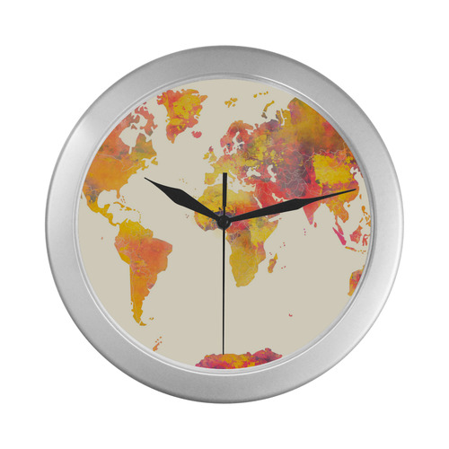 world map Silver Color Wall Clock