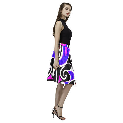 retro swirl abstract Melete Pleated Midi Skirt (Model D15)