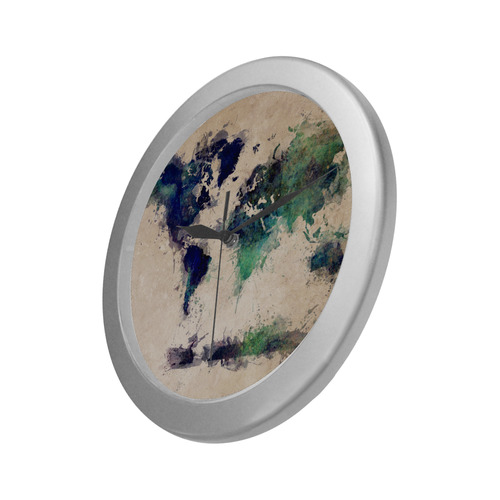 world map 20 Silver Color Wall Clock