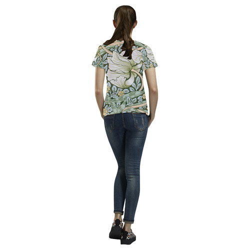 Blue Green Art Nouveau Floral All Over Print T-Shirt for Women (USA Size) (Model T40)