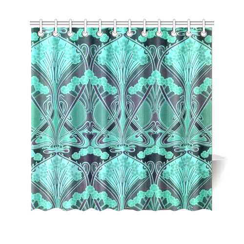 Art Deco Floral Aqua Green Shower Curtain 69"x70"