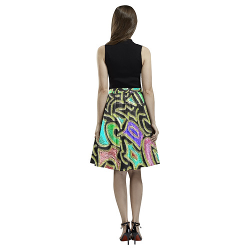 swirl retro abstract 2 Melete Pleated Midi Skirt (Model D15)