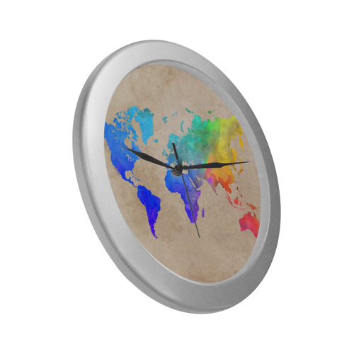 world map Silver Color Wall Clock