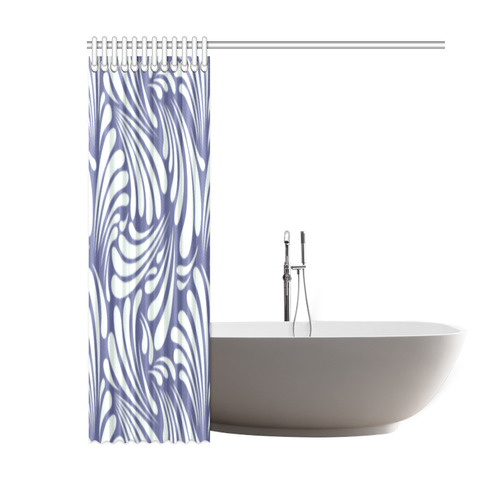 Blue White Art Deco Floral Shower Curtain 60"x72"