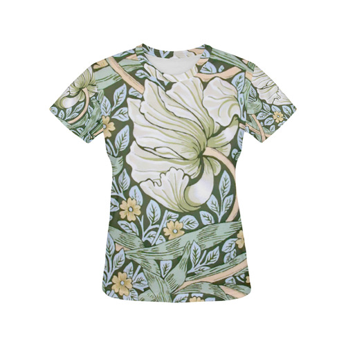 Blue Green Art Nouveau Floral All Over Print T-Shirt for Women (USA Size) (Model T40)