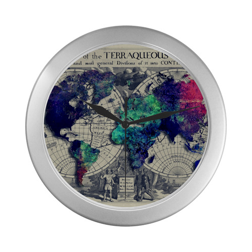 world map 22 Silver Color Wall Clock