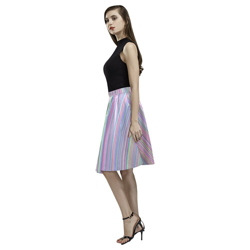 Broken TV Flatscreen Rainbow Melete Pleated Midi Skirt (Model D15)