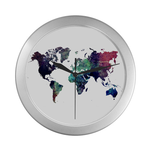 world map 12 Silver Color Wall Clock