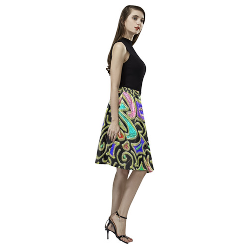 swirl retro abstract 2 Melete Pleated Midi Skirt (Model D15)