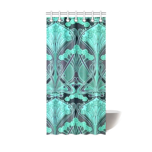 Art Deco Aqua Green Floral Shower Curtain 36"x72"
